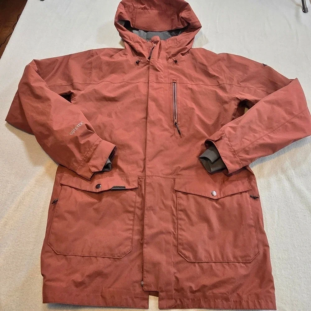 Dakine Gore-Tex Jacket‎ Mens L Rust Orange Hooded Snowboard Ski Shell Pit Zips